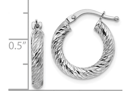 14k White Gold Diamond-cut Round Hoop Earrings (Style TF1339W)