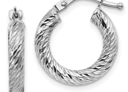 14k White Gold Diamond-cut Round Hoop Earrings (Style TF1339W)