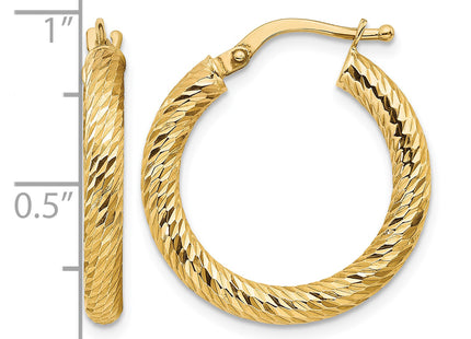 14k Polished Diamond-cut Round Hoop Earrings, 22 x 3mm