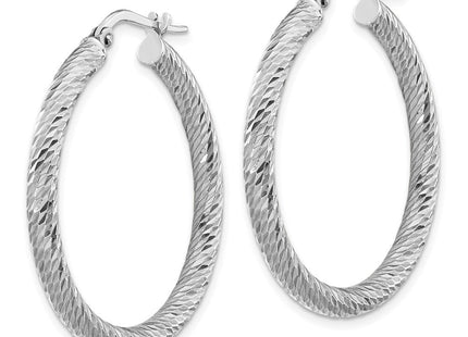 14k White Gold Diamond-cut Round Hoop Earrings (Style TF1342W)