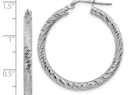 14k White Gold Diamond-cut Round Hoop Earrings (Style TF1342W)