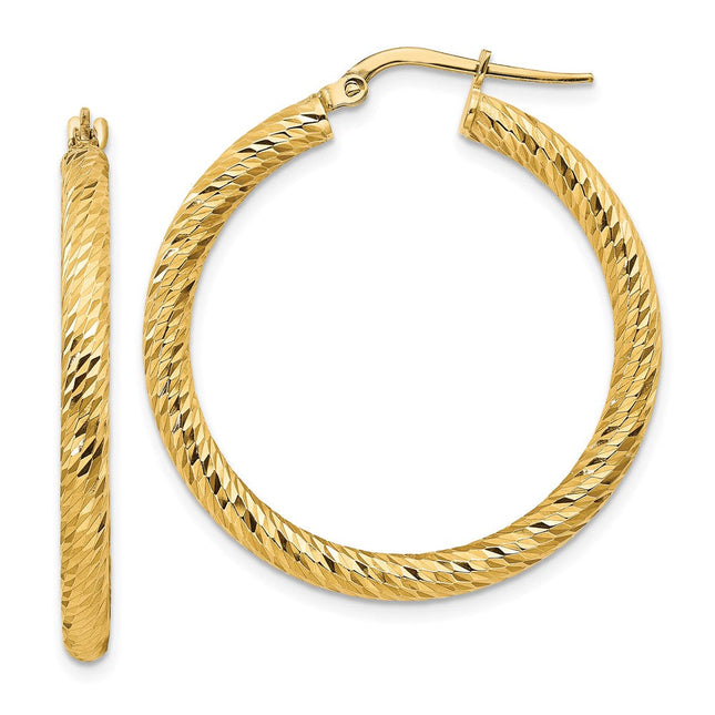 14k Diamond-cut Round Hoop Earrings, 32 x 3mm