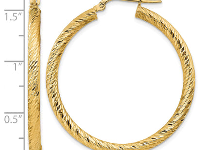 14k Polished Diamond-cut Round Hoop Earrings, 35 x 3mm
