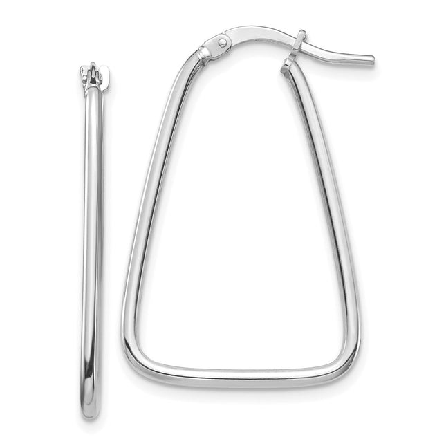 14k White Gold Polished Triangle Dangle Hoop Earrings, 30 x 1.5mm