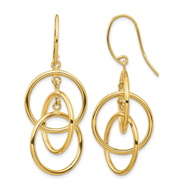 14K Polished Circles Dangle Earrings, 47.07 x 18mm