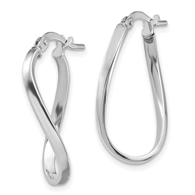14K White Gold Polished Wavy Hoop Earrings, 24 x 2mm