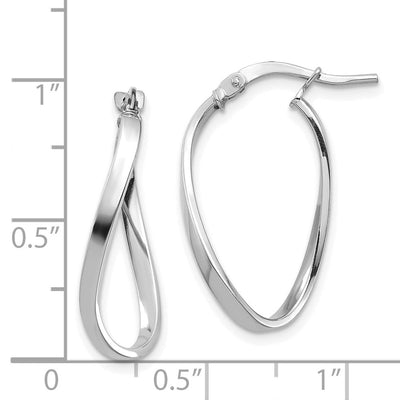 14K White Gold Polished Wavy Hoop Earrings, 24 x 2mm