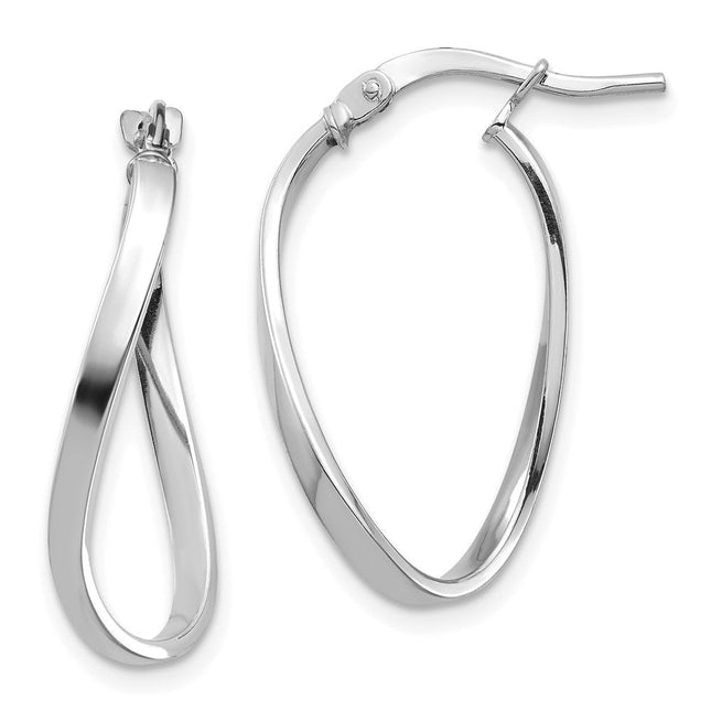 14k White Gold Polished Wavy Hoop Earrings, 24 x 2mm