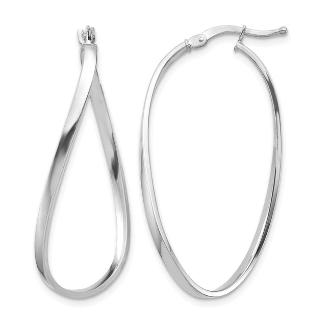 14k White Gold Polished Wavy Hoop Earrings, 34 x 2mm