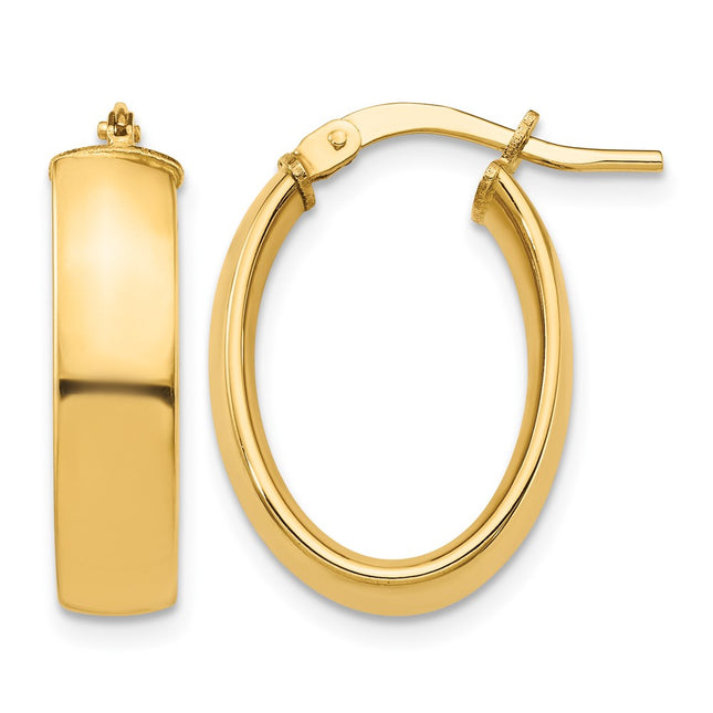 14k High Polished Oval Hoop Earrings, 20.5 x 5mm