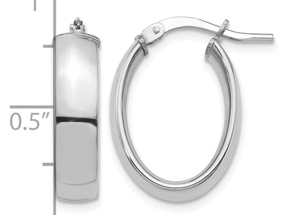 14k White Gold High Polished Oval Hoop Earrings, 20.5 x 5mm