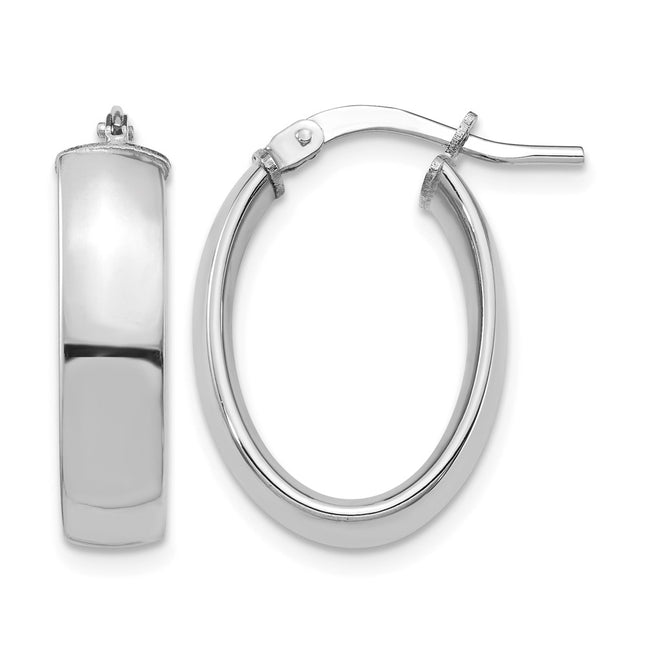 14k White Gold High Polished Oval Hoop Earrings, 20.5 x 5mm