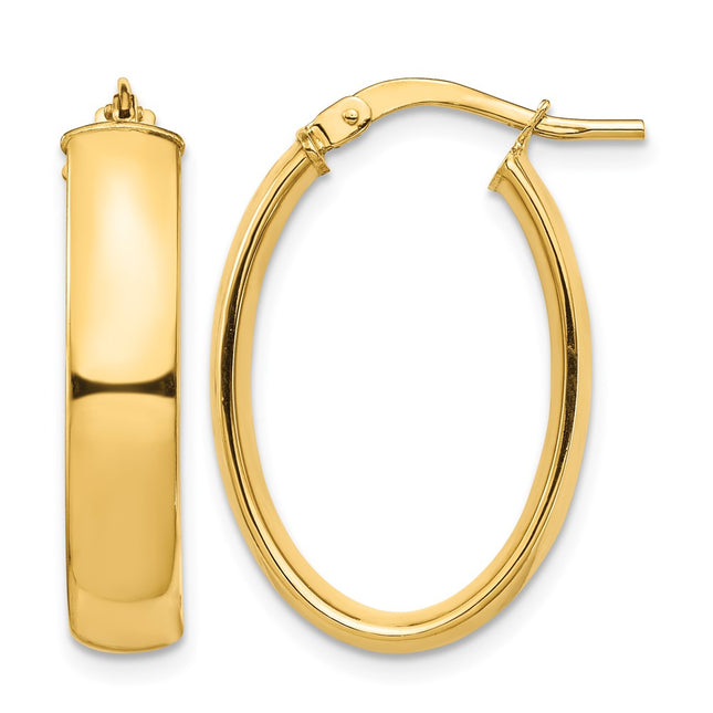 14k High Polished Oval Hoop Earrings, 25.5 x 5mm