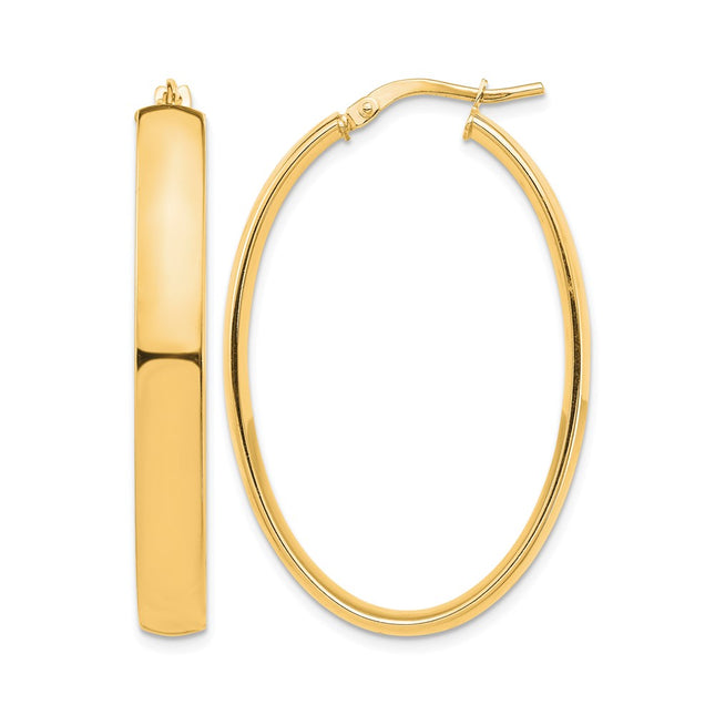 14k High Polished Oval Hoop Earrings, 40 x 5mm
