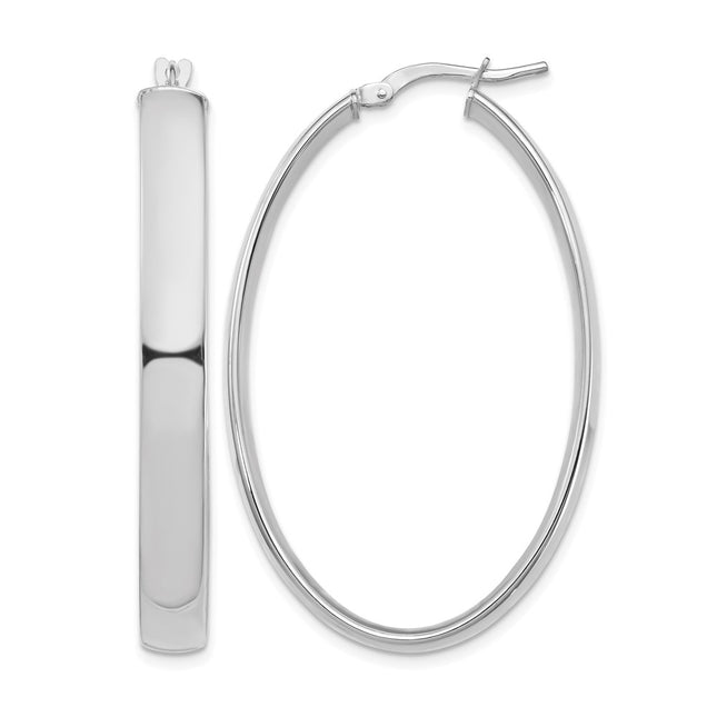 14k White Gold High Polished Oval Hoop Earrings, 44.25 x 5mm