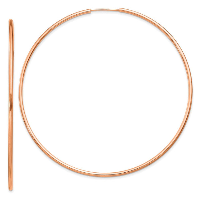 14k Rose Gold Polished Endless Hoop Earrings, 65 x 1.5mm