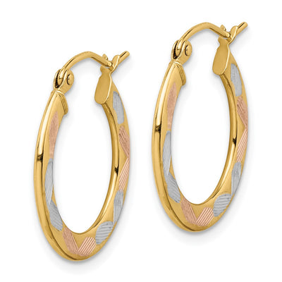 14K w/White and Rose Rhodium Diamond Cut Hoop Earrings, 20.5 x 1.3mm