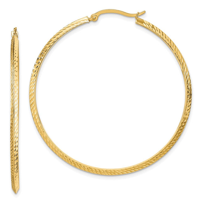 14K Polished Diamond-Cut Hoop Earrings, 52 x 2mm