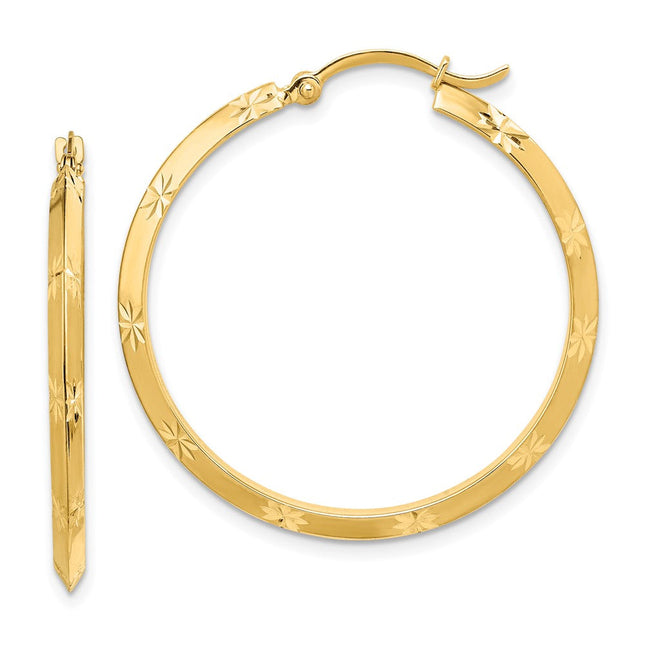 14K Polished Diamond-Cut Hoop Earrings, 33.75 x 2mm