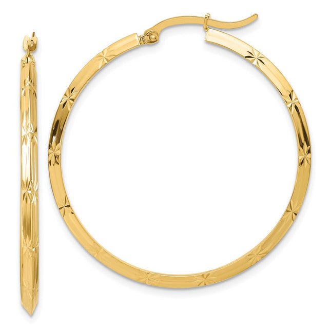 14K Polished Diamond-Cut Hoop Earrings, 39.75 x 2mm