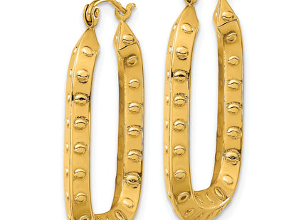 14k Polished Textured Rectangle Hoop Earrings