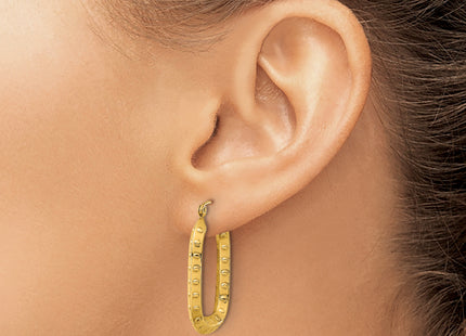 14k Polished Textured Rectangle Hoop Earrings