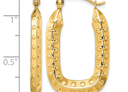 14k Polished Textured Rectangle Hoop Earrings