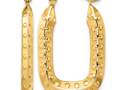14k Polished Textured Rectangle Hoop Earrings