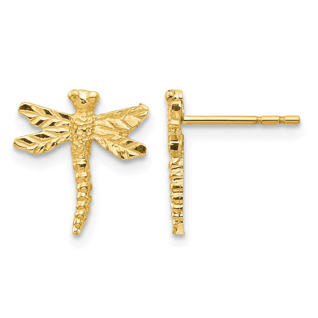 14k Dragonfly Post Earrings, 11.65 x 10.55mm