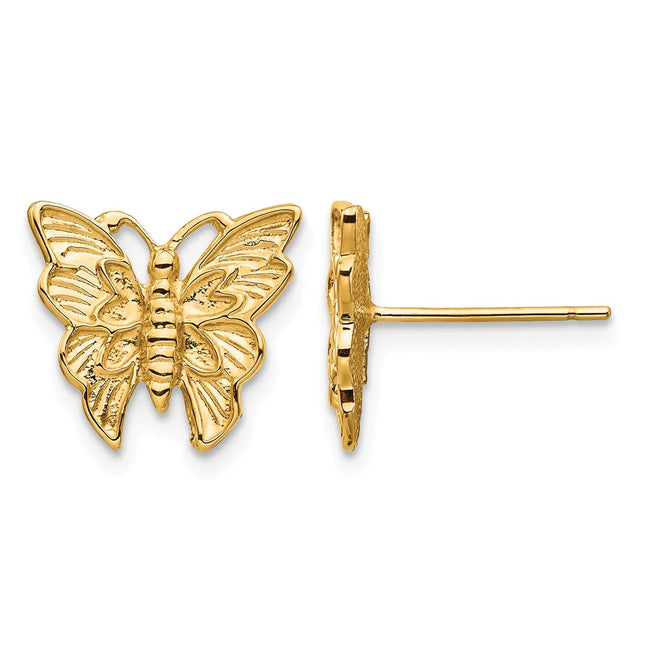 14k Polished Butterfly Post Earrings, 12 x 12.45mm