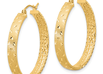 14k Polished Diamond-cut In/Out Hoop Earrings, 30 x 4mm