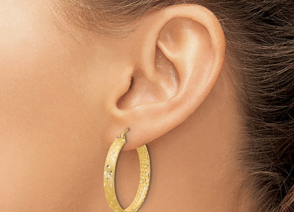 14k Polished Diamond-cut In/Out Hoop Earrings, 30 x 4mm
