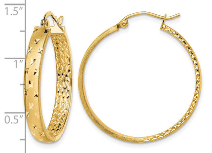 14k Polished Diamond-cut In/Out Hoop Earrings, 30 x 4mm