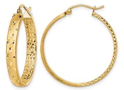14k Polished Diamond-cut In/Out Hoop Earrings, 30 x 4mm