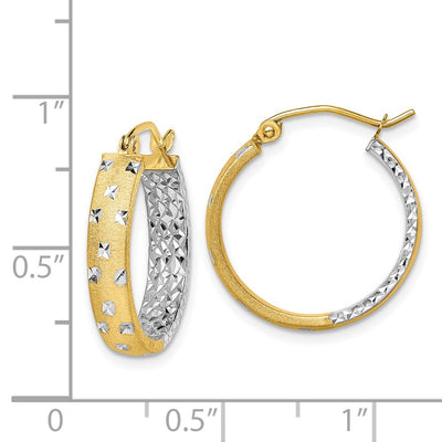 14K w/White Rhodium Satin Polished Diamond-cut In/Out Hoop Earrings