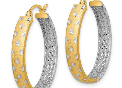 14k w/White Rhodium Polished Satin Diamond-cut In/Out Hoop Earrings (Style TF1576)