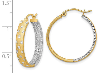14k w/White Rhodium Polished Satin Diamond-cut In/Out Hoop Earrings (Style TF1576)