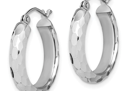 14K White Gold Diamond Cut Hoop Earrings (Style TF1586)