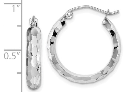 14K White Gold Diamond Cut Hoop Earrings (Style TF1586)