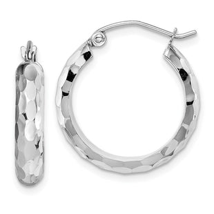 14K White Gold Diamond Cut Hoop Earrings (Style TF1586)