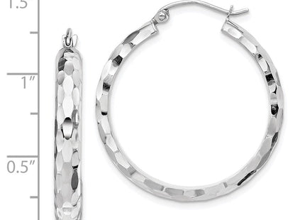 14K White Gold Diamond Cut Hoop Earrings (Style TF1587)