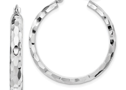 14K White Gold Diamond Cut Hoop Earrings (Style TF1587)