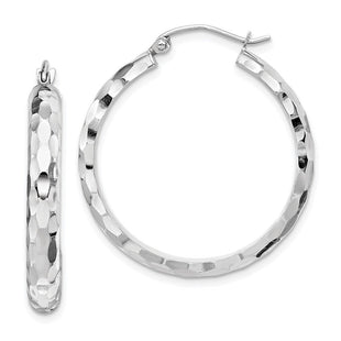 14K White Gold Diamond Cut Hoop Earrings (Style TF1587)