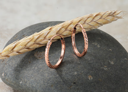 14k Rose Gold Diamond-cut Square Tube Endless Hoop Earrings, 15 x 1.35mm