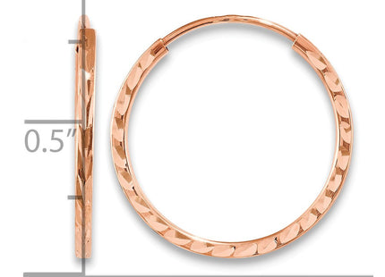 14K rose gold hoop earrings, alternate view