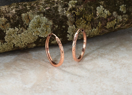 14K rose gold hoop earrings, another view