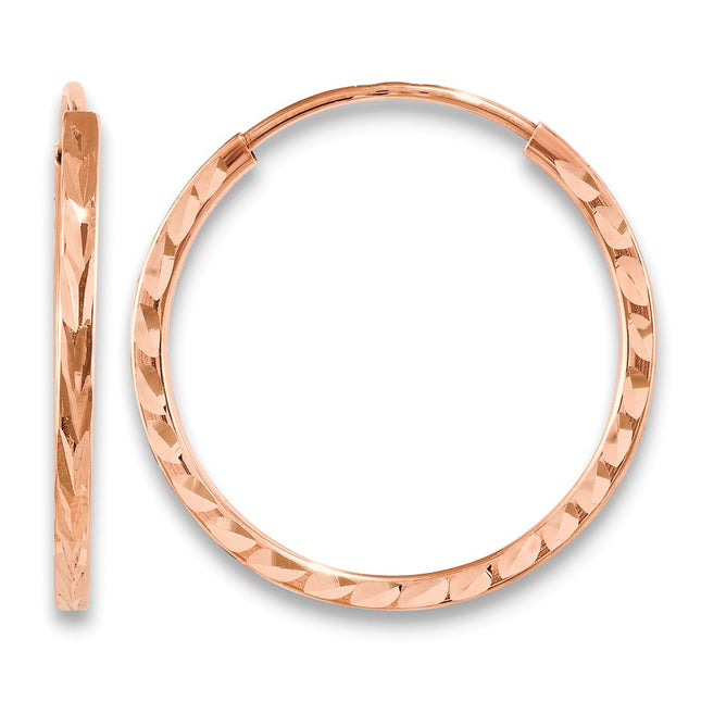14k Rose Gold Diamond-cut Square Tube Endless Hoop Earrings