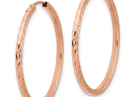 14K rose gold hoop earrings, alternate view