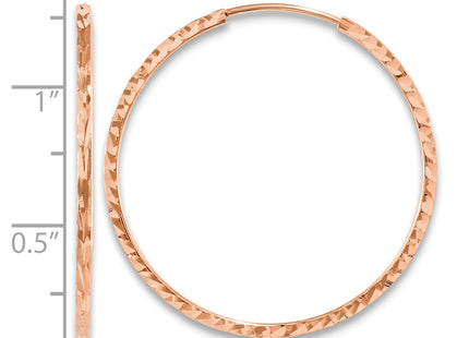 14k Rose Gold Diamond-cut Square Tube Endless Hoop Earrings, 30 x 1.35mm