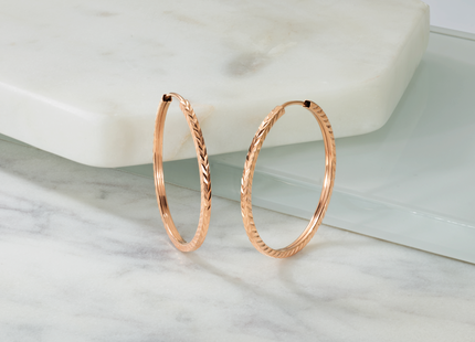 14k Rose Gold Diamond-cut Square Tube Endless Hoop Earrings, 30 x 1.35mm